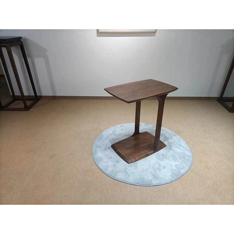 Small Modern C-Shape Laptop Side End Table in Solid Black Walnut