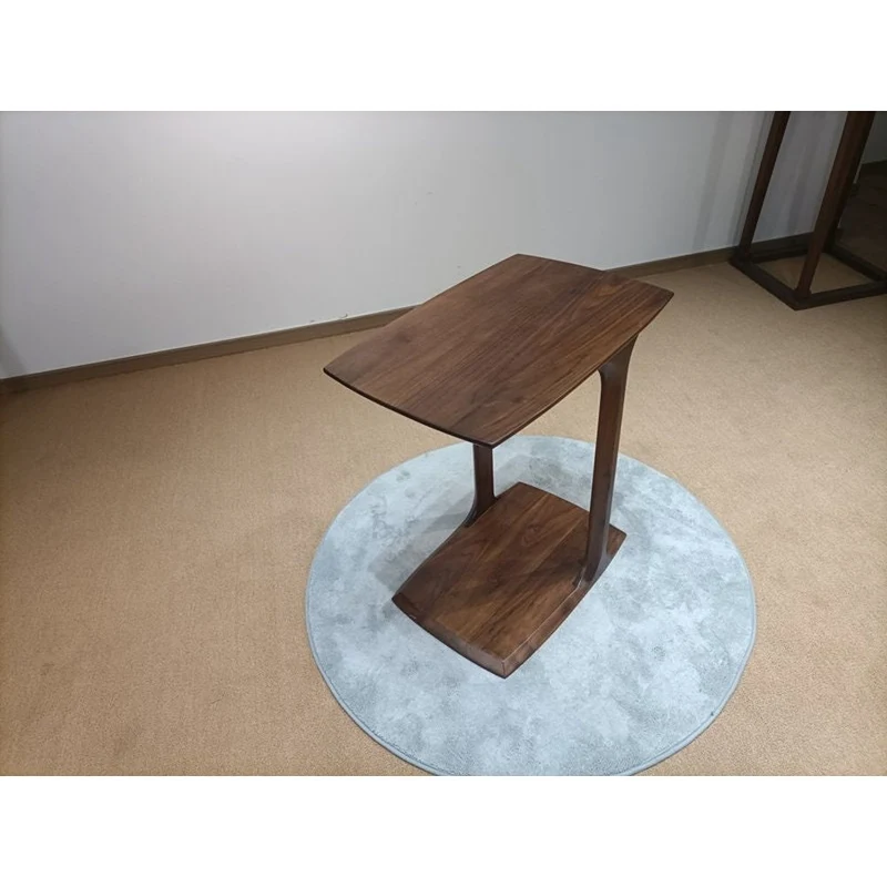 Small Modern C-Shape Laptop Side End Table in Solid Black Walnut
