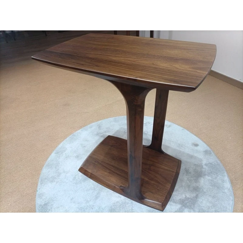 Small Modern C-Shape Laptop Side End Table in Solid Black Walnut