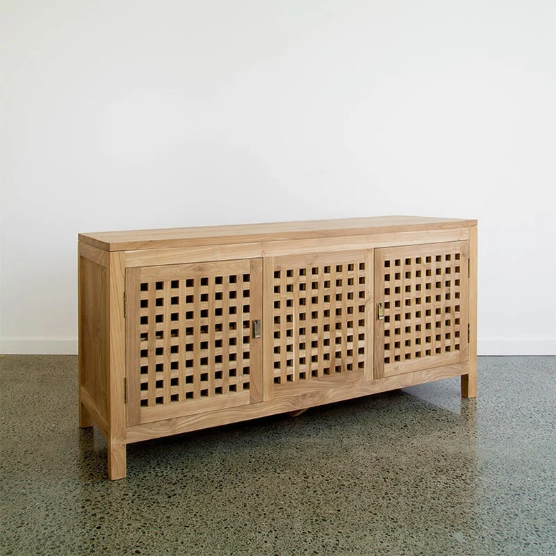 Lattice White Oak Wood Low Sideboard