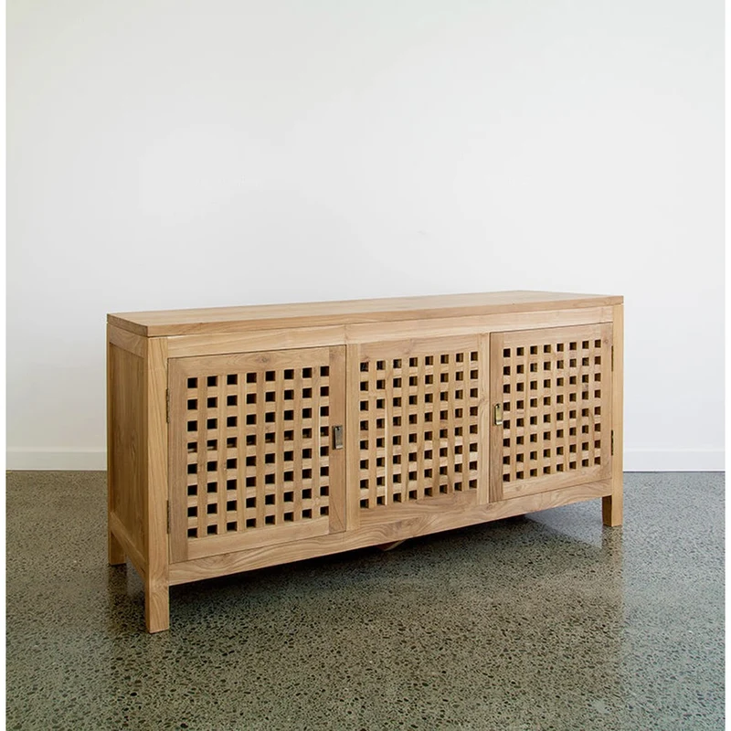 Lattice White Oak Wood Low Sideboard