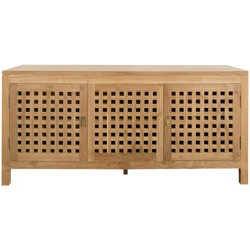 Lattice White Oak Wood Low Sideboard