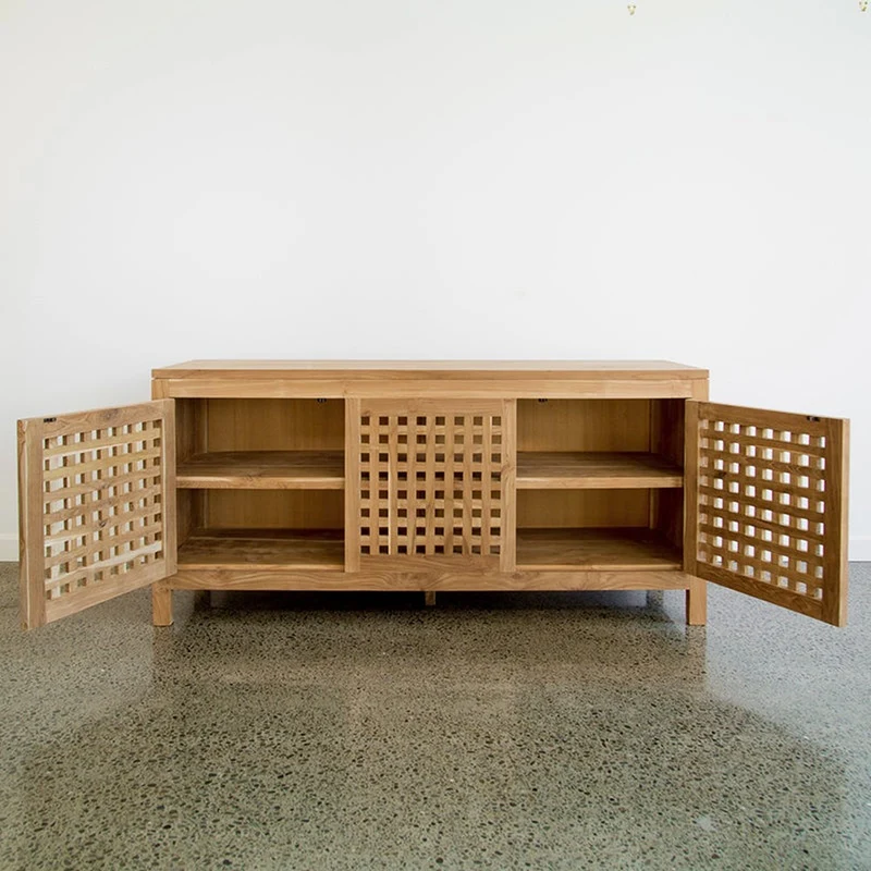 Lattice White Oak Wood Low Sideboard