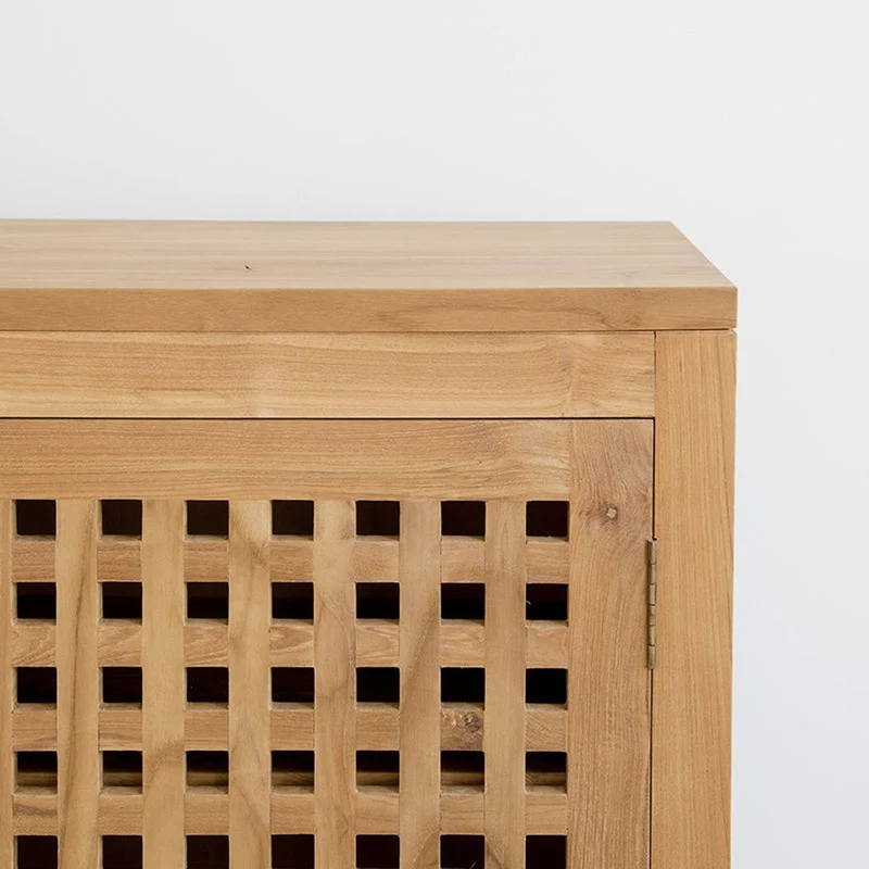 Lattice White Oak Wood Low Sideboard