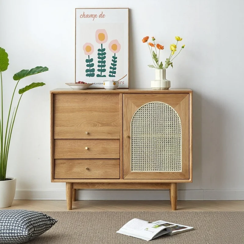 Harmonic Oak Wood Cabinets with One Rattan Door