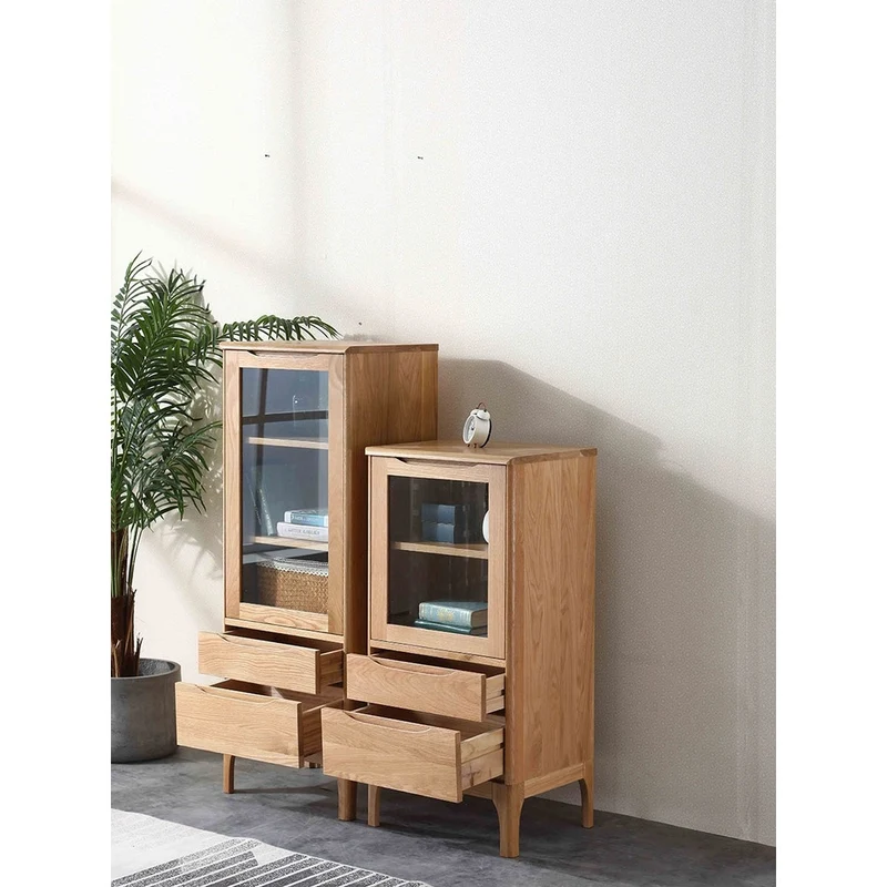 Sculpted Natural Oak Wood Small Bookcase