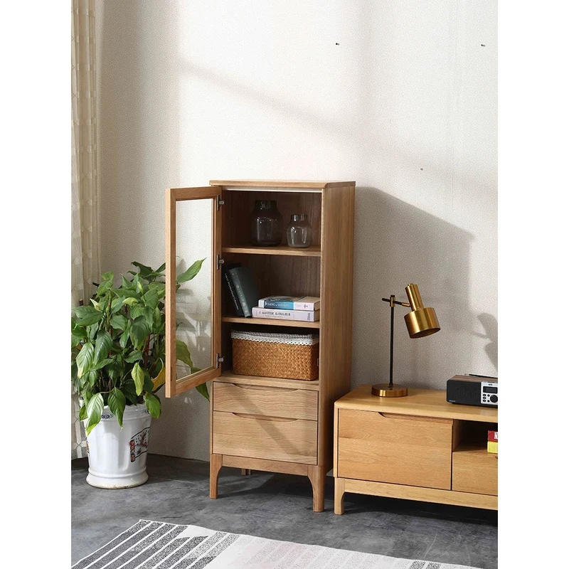 Sculpted Natural Oak Wood Small Bookcase