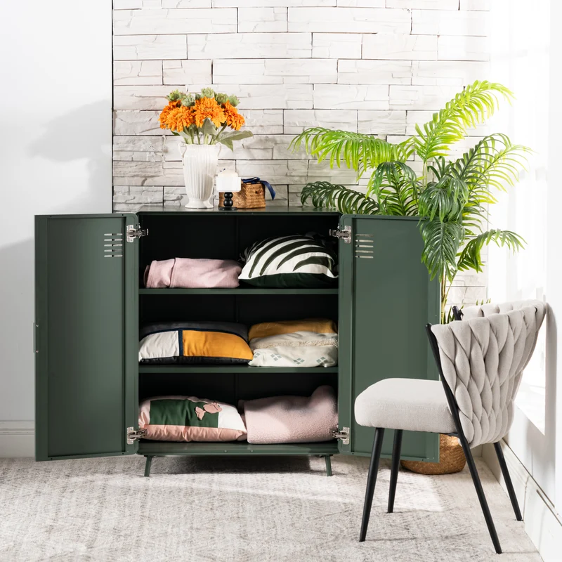 Armoire/Casier métallique vert au style industriel avec étagères et 2 portes - WALNUT