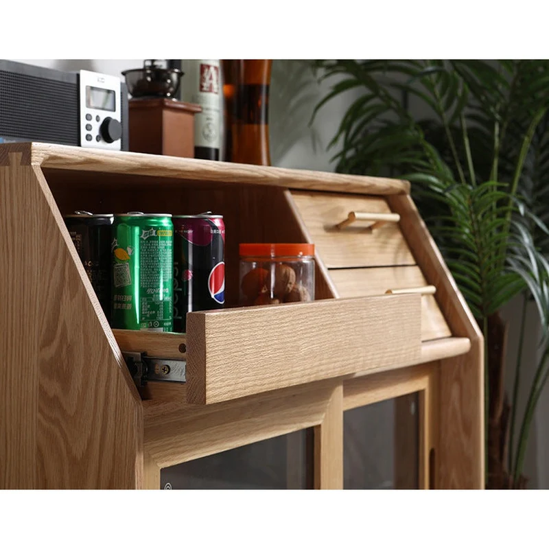 Open Coffee and Dishes Side White Oak Wood Side Table