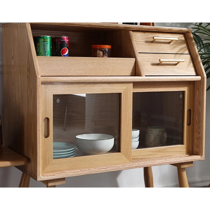 Open Coffee and Dishes Side White Oak Wood Side Table