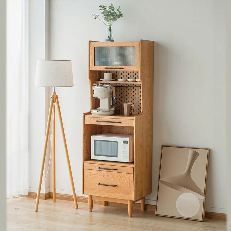 Multi-Functional Solid Cherry Wood Narrow Coffee Kitchen Cupboard