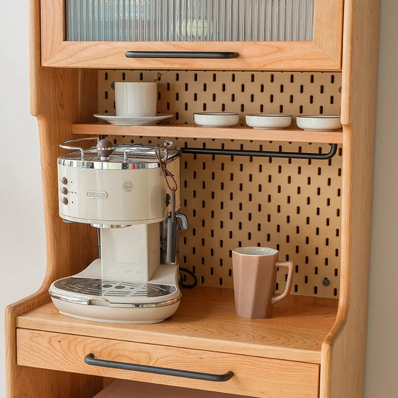 Multi-Functional Solid Cherry Wood Narrow Coffee Kitchen Cupboard