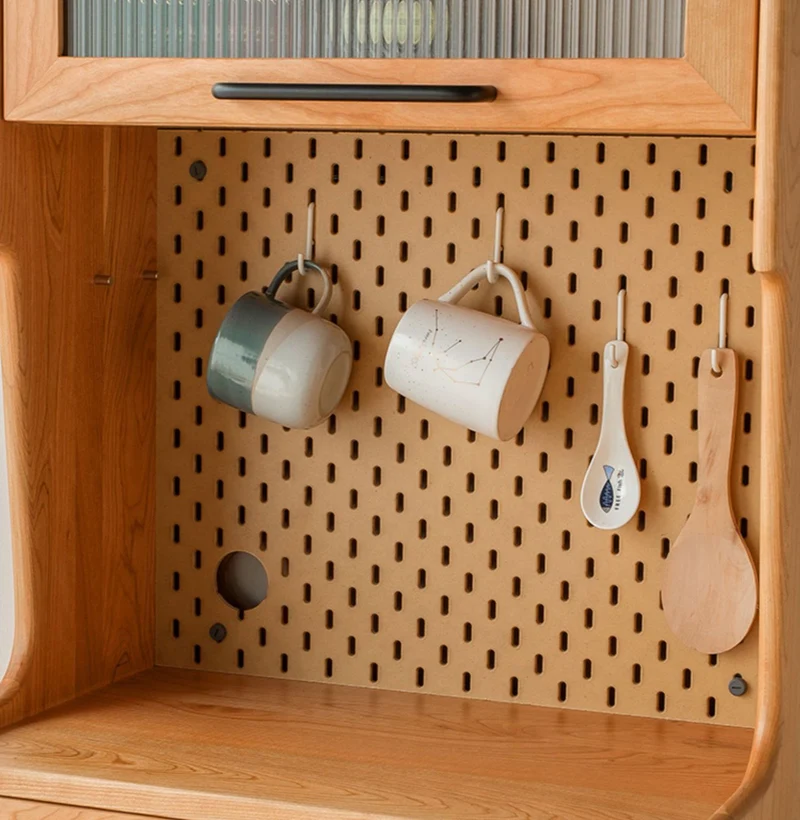 Multi-Functional Solid Cherry Wood Narrow Coffee Kitchen Cupboard