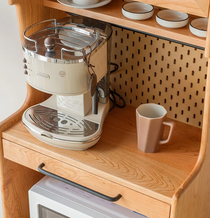 Multi-Functional Solid Cherry Wood Narrow Coffee Kitchen Cupboard
