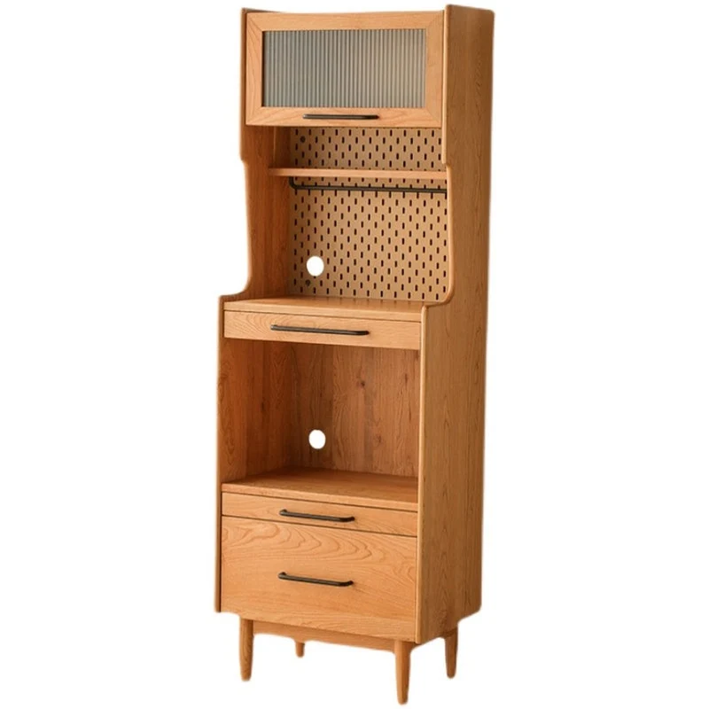 Multi-Functional Solid Cherry Wood Narrow Coffee Kitchen Cupboard