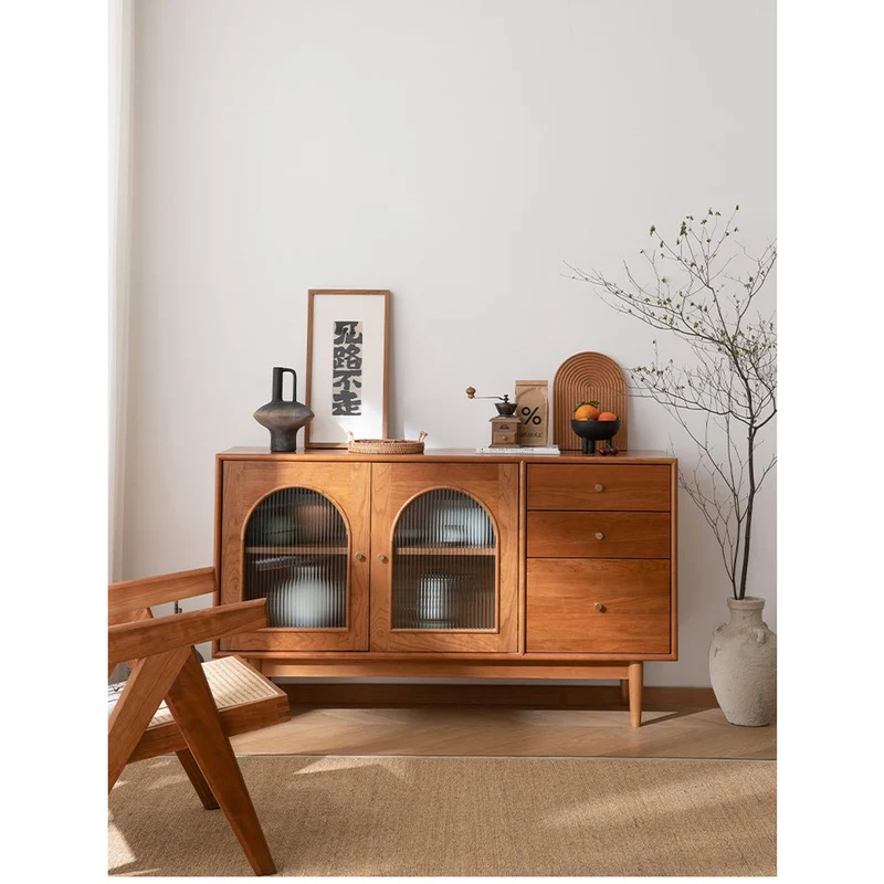 Eclipse Arched Door Design Solid Cherry Wood Cabinet