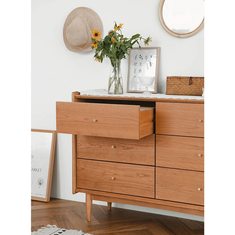 Mosaic Hard Cherry Wood 6 Drawers Dresser