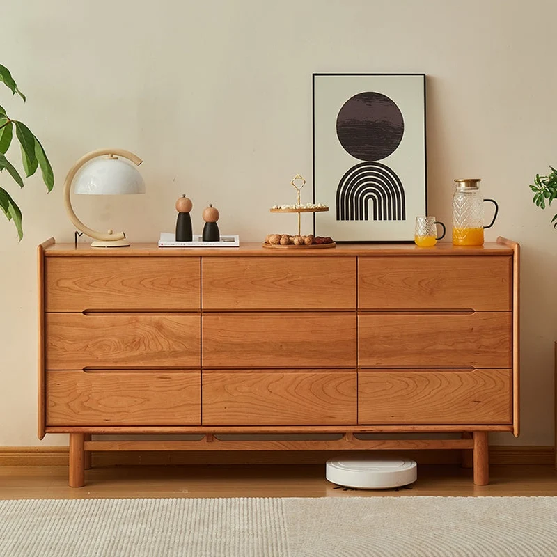 Vintage Inspired 9-Drawer Cherry Wood Dresser