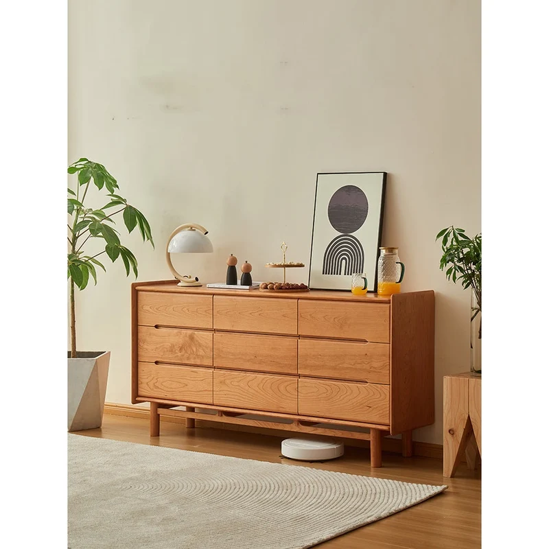 Vintage Inspired 9-Drawer Cherry Wood Dresser