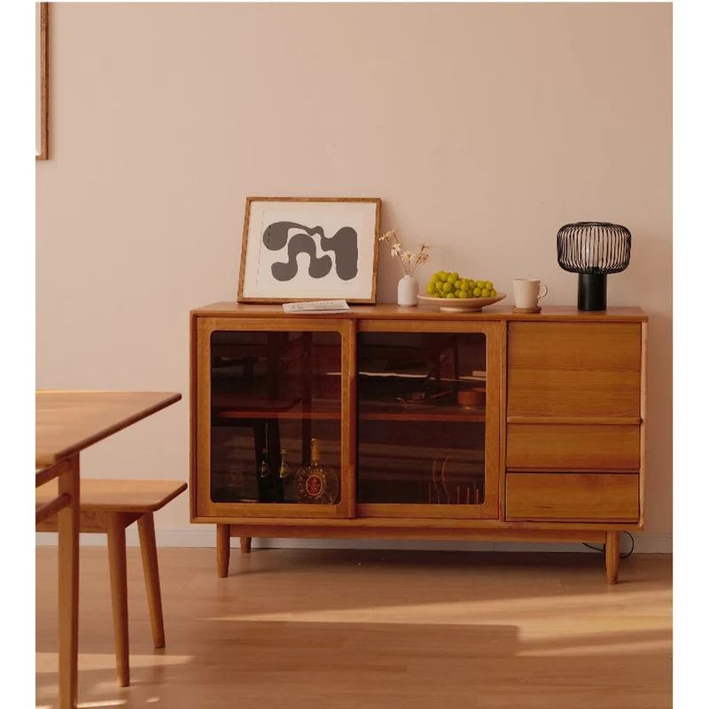 Natural Cherry Wood Kitchen Cupboard with Sliding Door