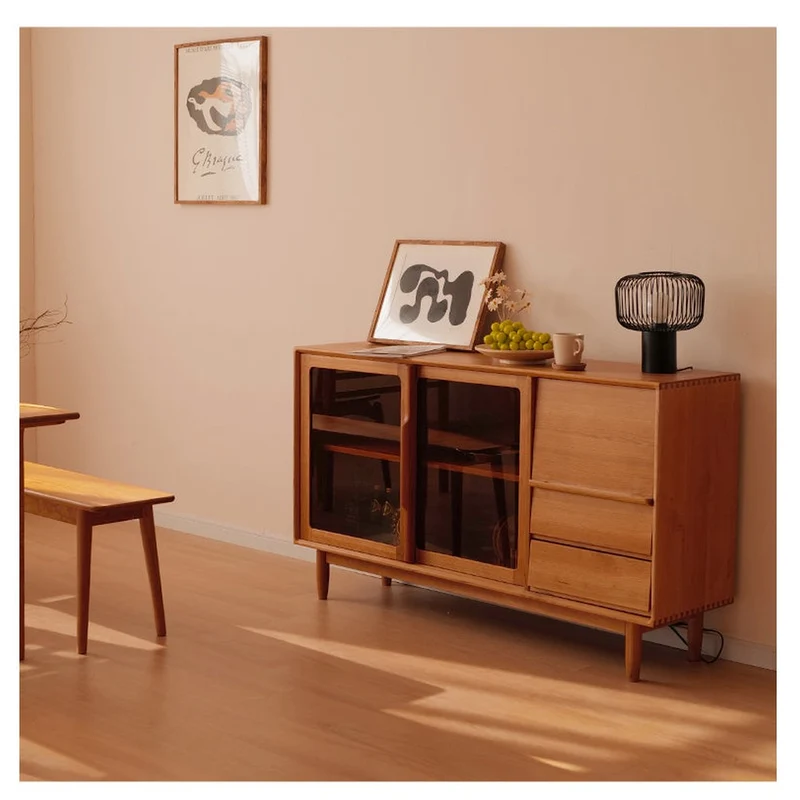 Natural Cherry Wood Kitchen Cupboard with Sliding Door