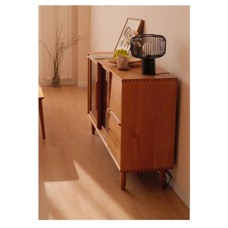 Natural Cherry Wood Kitchen Cupboard with Sliding Door