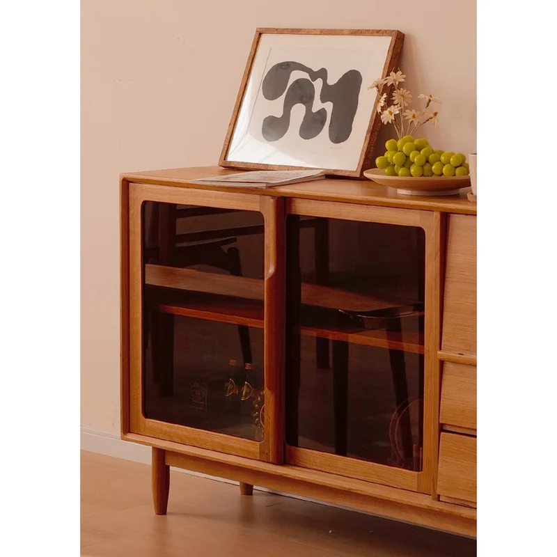 Natural Cherry Wood Kitchen Cupboard with Sliding Door