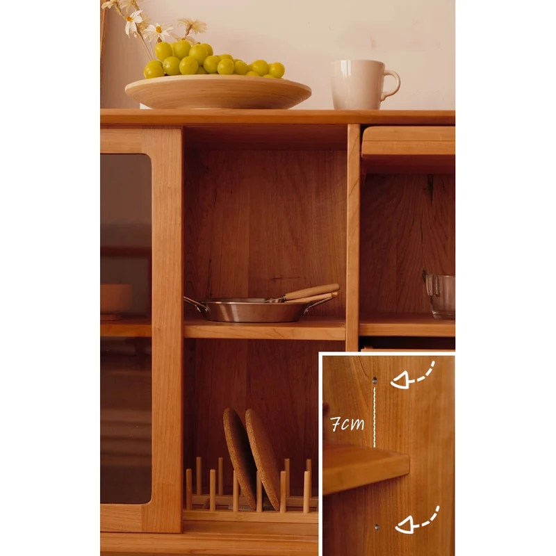 Natural Cherry Wood Kitchen Cupboard with Sliding Door