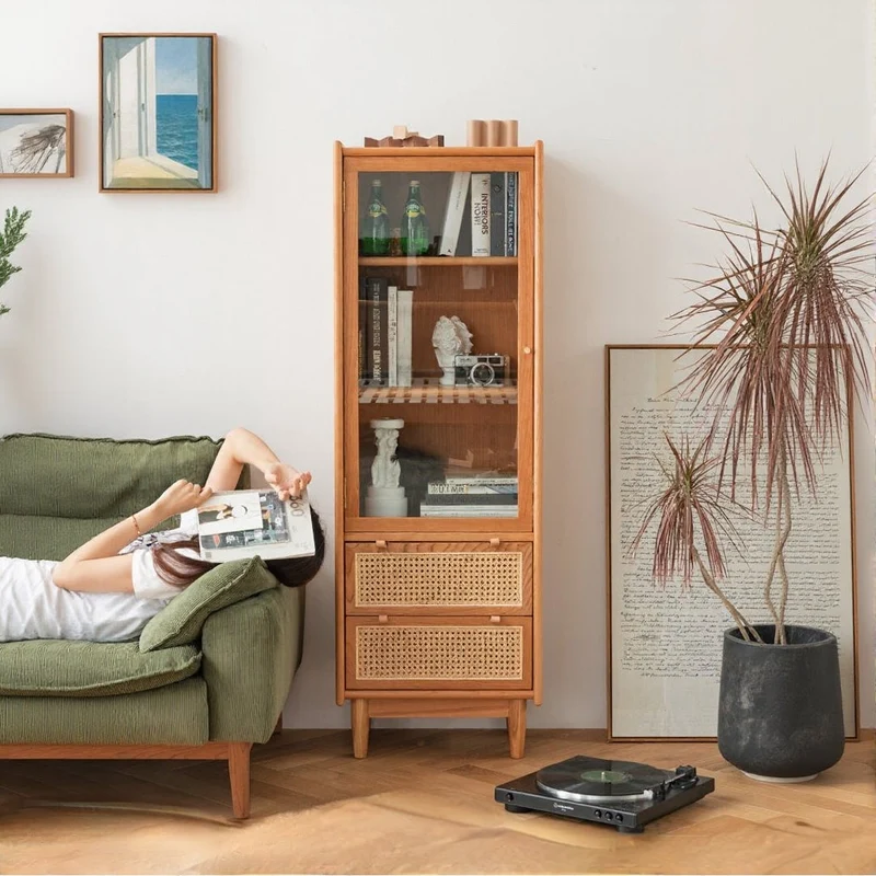 Tranquil Narrow Cherry Wood Bookcase