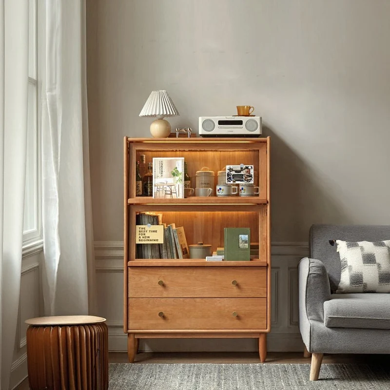 Fable Small Open Glass Handles Solid Cherry Wood Cabinet