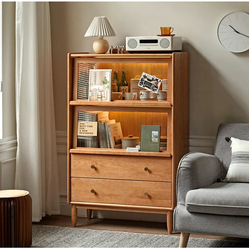 Fable Small Open Glass Handles Solid Cherry Wood Cabinet
