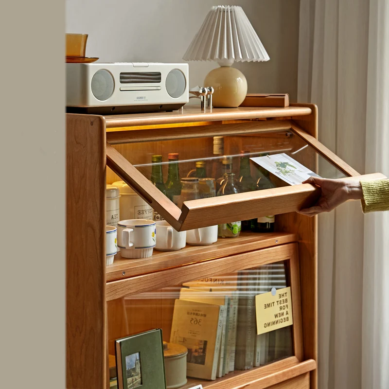 Fable Small Open Glass Handles Solid Cherry Wood Cabinet