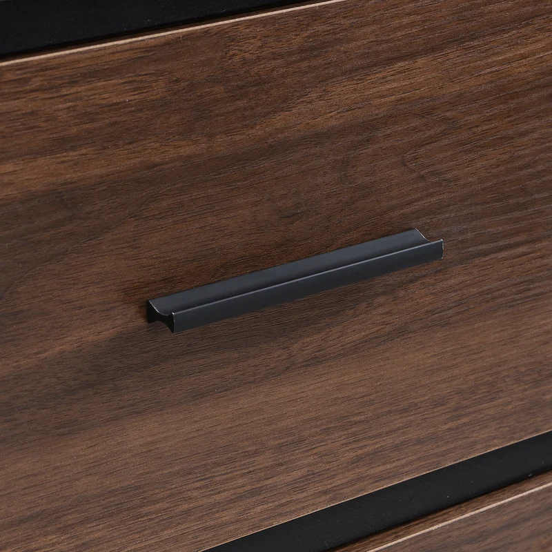 Bureau industriel en bois avec 3 tiroirs et rangements