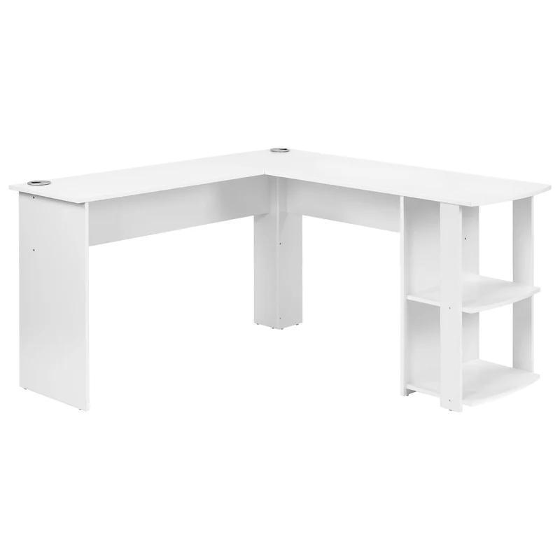 Eckschreibtisch L-forme 140x140x75 cm Computertisch avec 2 étagères, tabletop en contreplaqué blanc pour bureau à domicile