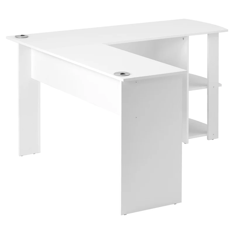 Eckschreibtisch L-forme 140x140x75 cm Computertisch avec 2 étagères, tabletop en contreplaqué blanc pour bureau à domicile