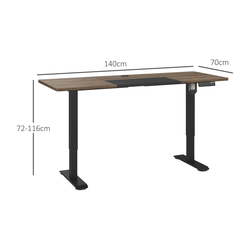 Table de bureau électrique réglable en hauteur 140x70 cm Stehschreibtisch avec moteur, cadre en métal, design nature+noir pour bureau et espace de travail