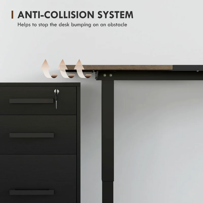 Table de bureau électrique réglable en hauteur 140x70 cm Stehschreibtisch avec moteur, cadre en métal, design nature+noir pour bureau et espace de travail