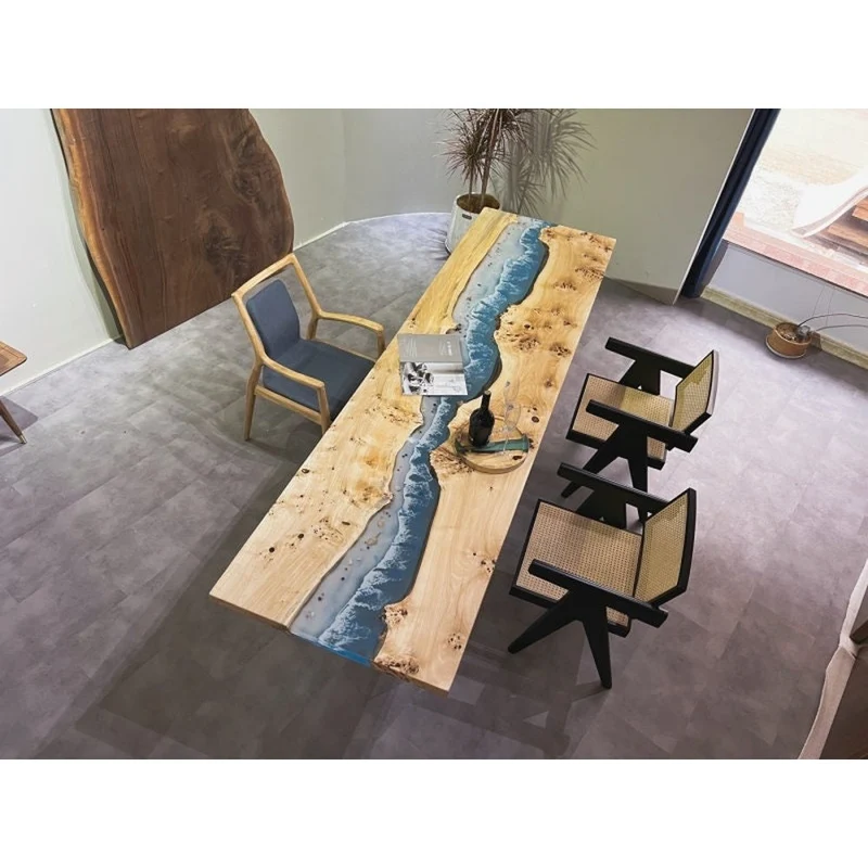 Elysian Light Color Wood River Epoxy Table