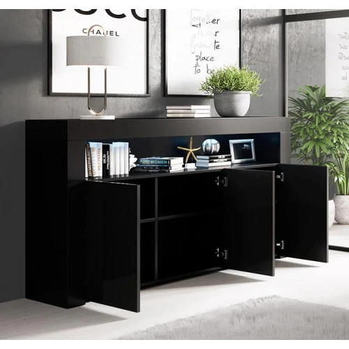 Buffet modèle Aker en noir brillant - 155 x 91 cm