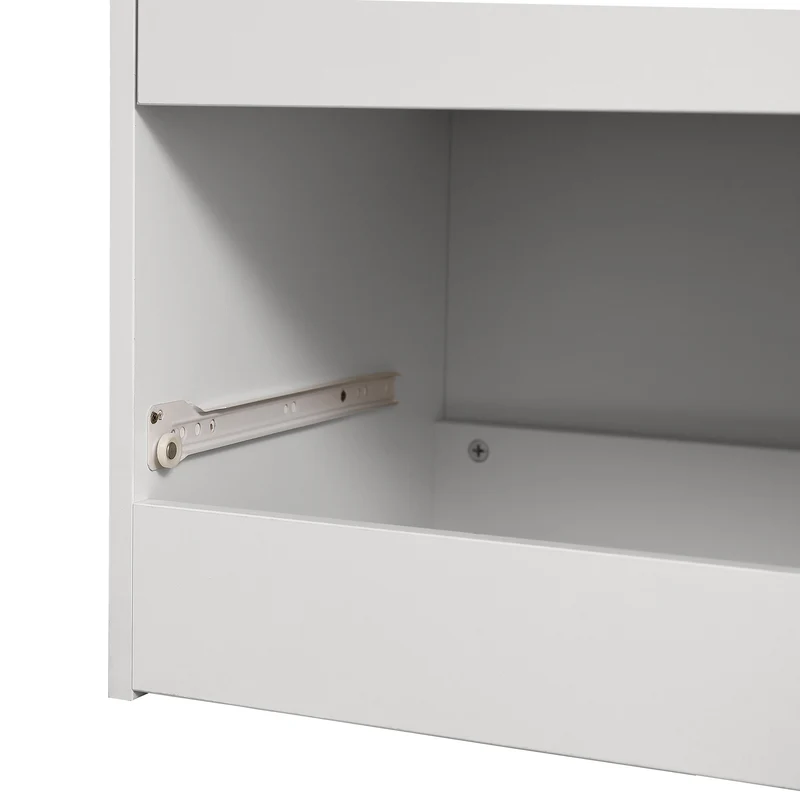 Armoire penderie blanche en panneaux de particules avec 2 portes, 2 tiroirs et tringle de rangement
