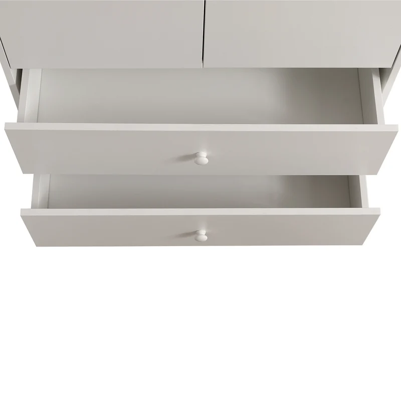 Armoire penderie blanche en panneaux de particules avec 2 portes, 2 tiroirs et tringle de rangement