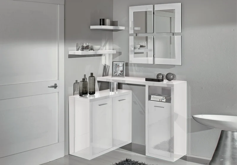 Ensemble meuble d’entrée marbre blanc laqué - LIDYA