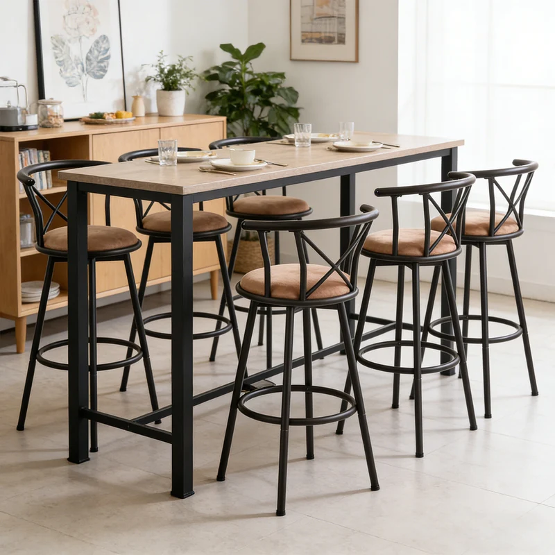 Lot de 6 tabourets de bar industriels pivotants avec dossier en tissu marron - HAILEY 29