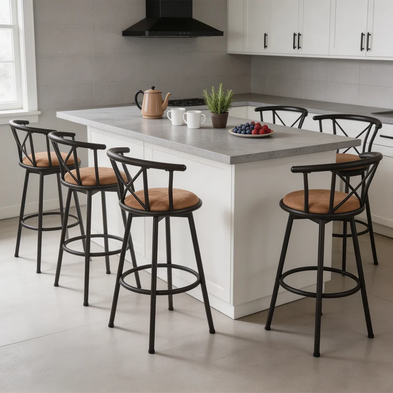 Lot de 6 tabourets de bar industriels pivotants avec dossier en tissu marron - HAILEY 29