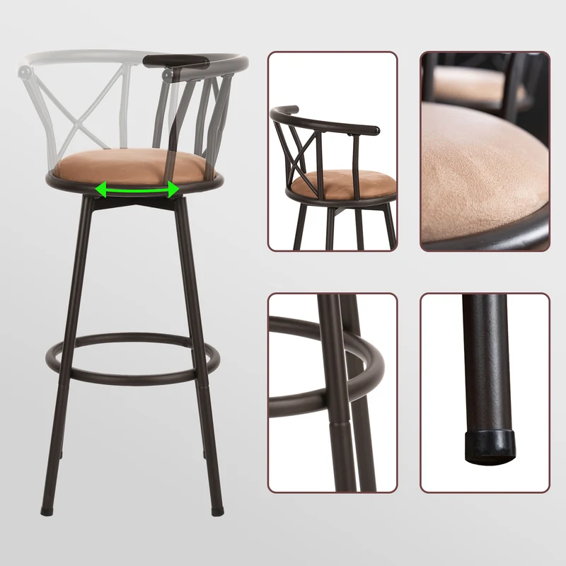 Lot de 6 tabourets de bar industriels pivotants avec dossier en tissu marron - HAILEY 29