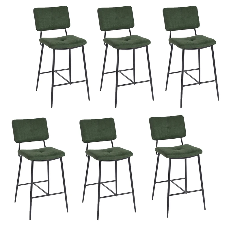 Lot de 6 tabourets de bar industriels avec dossier en tissu vert - INDEPENDENCE BAR