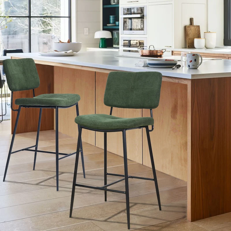 Lot de 6 tabourets de bar industriels avec dossier en tissu vert - INDEPENDENCE BAR