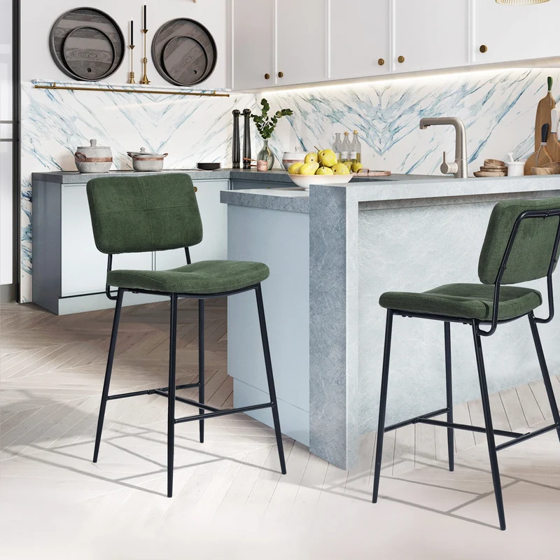 Lot de 6 tabourets de bar industriels avec dossier en tissu vert - INDEPENDENCE BAR