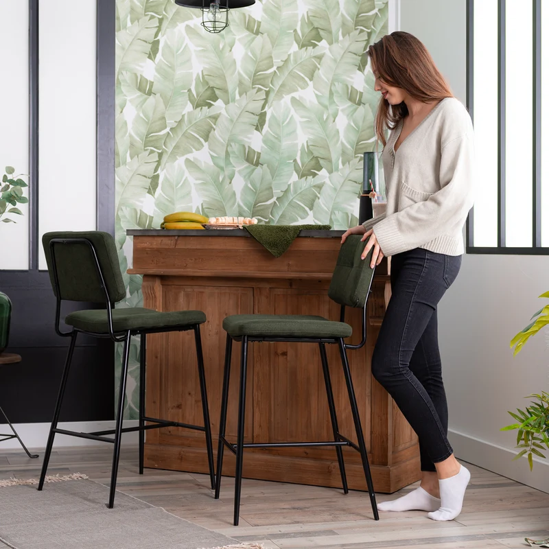 Lot de 6 tabourets de bar industriels avec dossier en tissu vert - INDEPENDENCE BAR