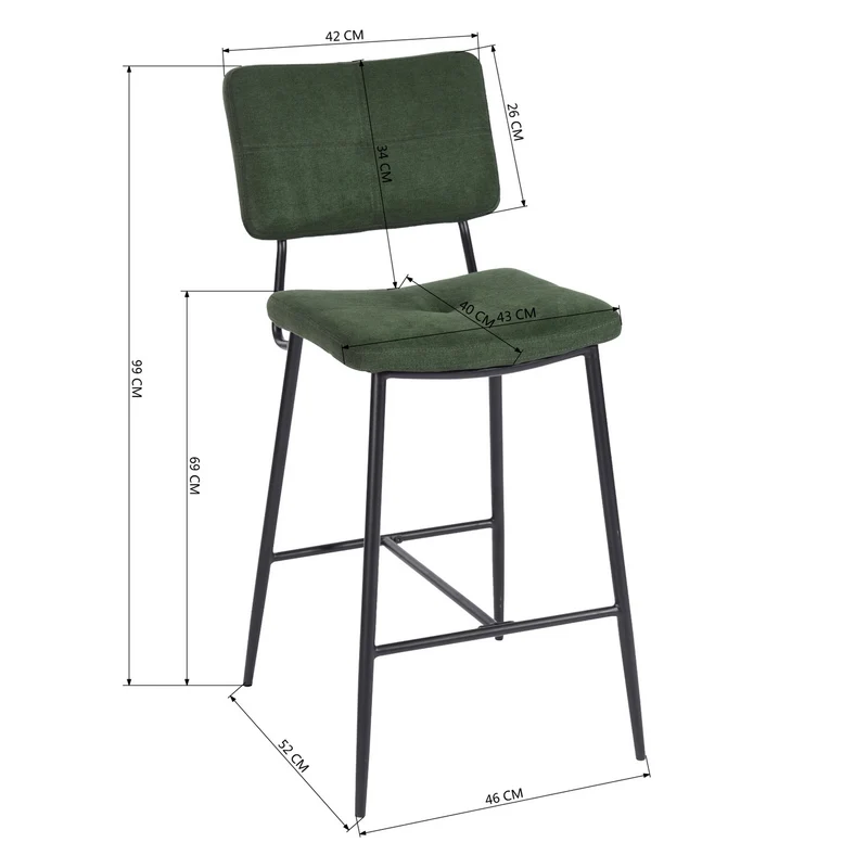 Lot de 6 tabourets de bar industriels avec dossier en tissu vert - INDEPENDENCE BAR